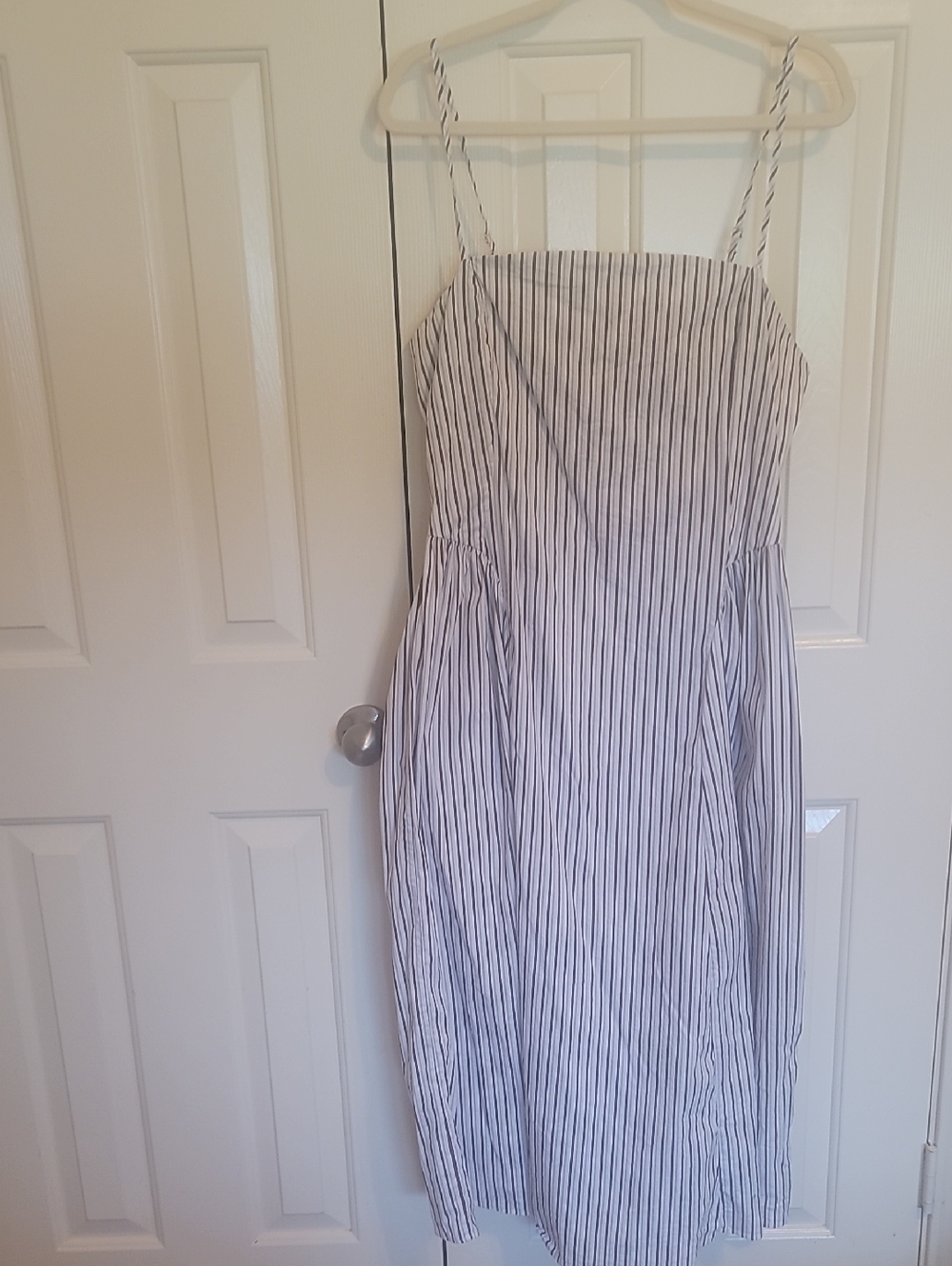 Maeve Striped Spaghetti Strap Midi Dress - White & Taupe